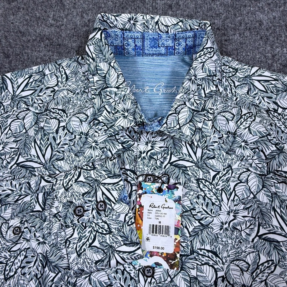 Robert Graham Jarvis Classic Fit Teal Botanical Print Cotton Shirt OP5112C-444